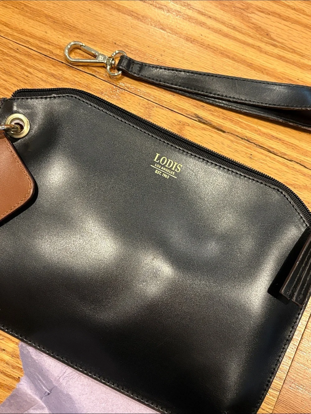 New Lodis Black & Brown Leather Wristlet Duo
